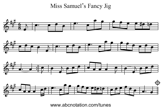 Miss Samuel’s Fancy Jig - staff notation