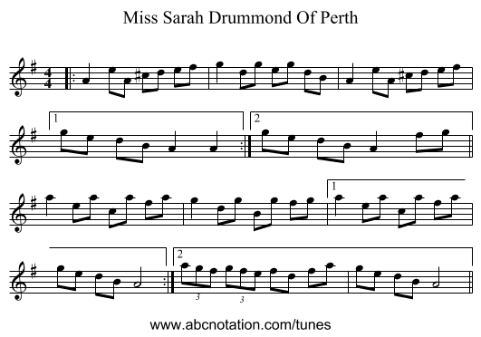 Miss Sarah Drummond Of Perth - staff notation
