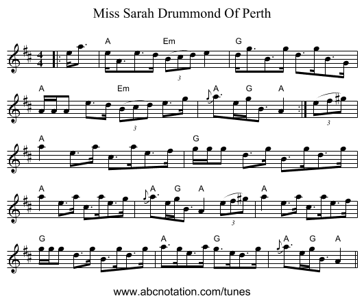 Miss Sarah Drummond Of Perth - staff notation