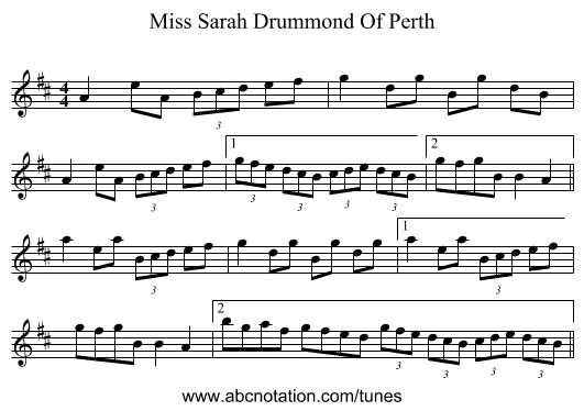 Miss Sarah Drummond Of Perth - staff notation