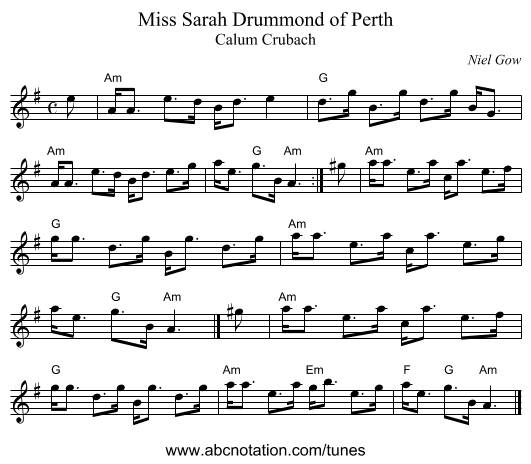 Miss Sarah Drummond of Perth - staff notation