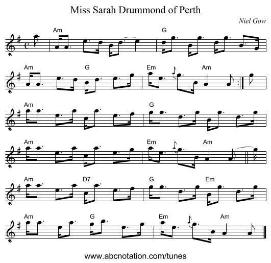 Miss Sarah Drummond of Perth - staff notation