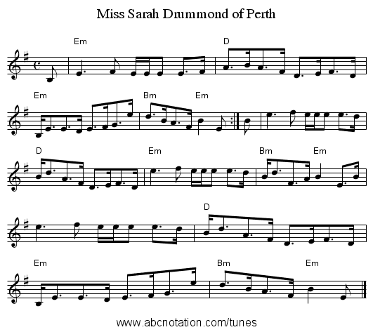 Miss Sarah Drummond of Perth - staff notation
