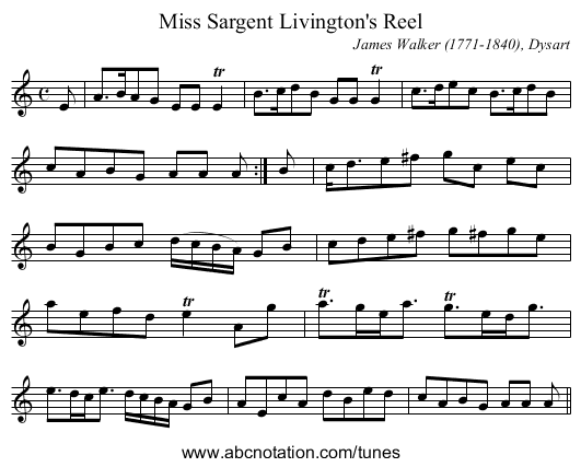 Miss Sargent Livington's Reel - staff notation