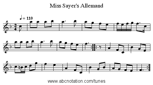 Miss Sayer's Allemand - staff notation