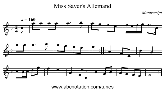 Miss Sayer's Allemand - staff notation