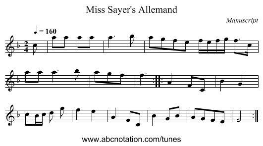 Miss Sayer's Allemand - staff notation