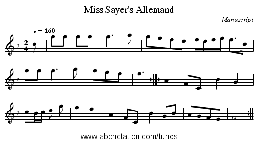 Miss Sayer's Allemand - staff notation