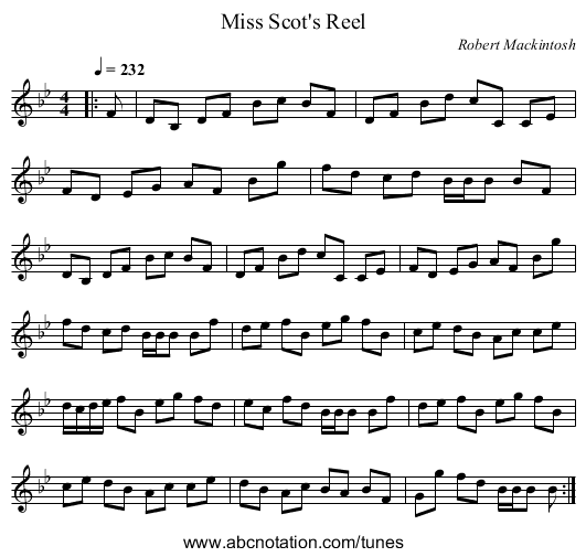 Miss Scot's Reel - staff notation