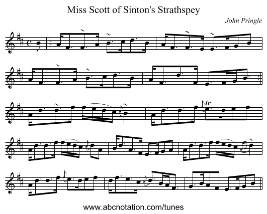 Miss Scott of Sinton's Strathspey - staff notation