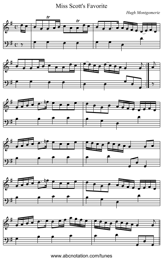 Miss Scott's Favorite - staff notation