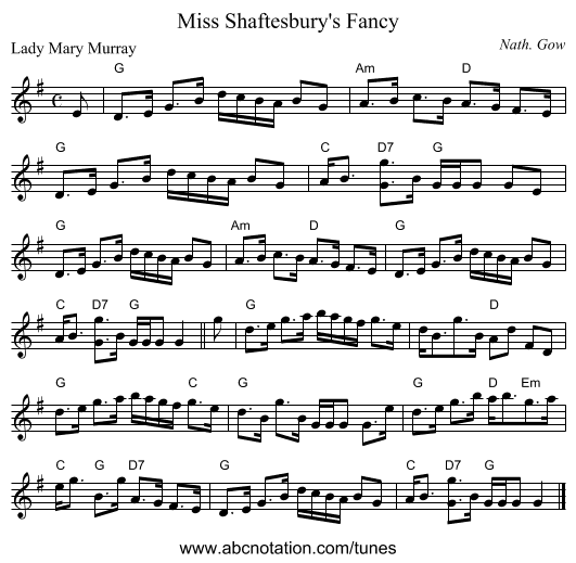 Miss Shaftesbury's Fancy - staff notation
