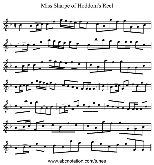 Miss Sharpe of Hoddom's Reel - staff notation