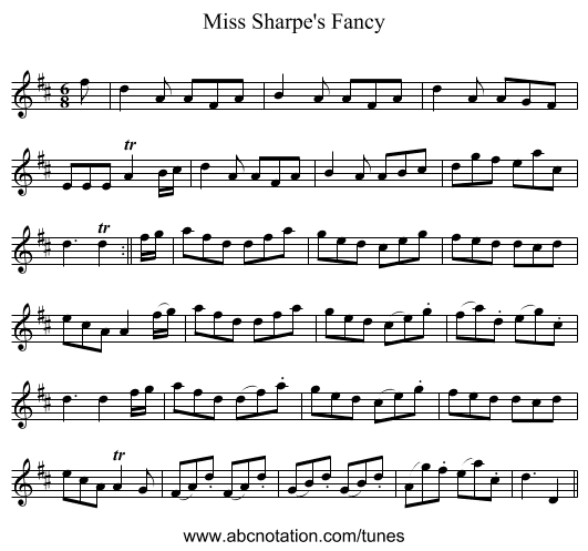 Miss Sharpe's Fancy - staff notation