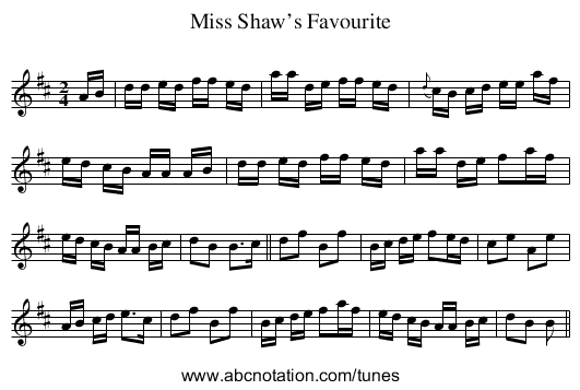 Miss Shaw’s Favourite - staff notation