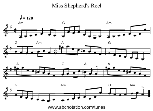 Miss Shepherd's Reel - staff notation