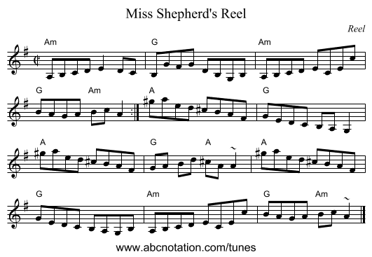 Miss Shepherd's Reel - staff notation