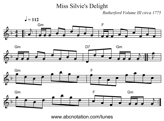 Miss Silvie's Delight - staff notation