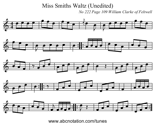 Miss Smiths Waltz (Unedited) - staff notation