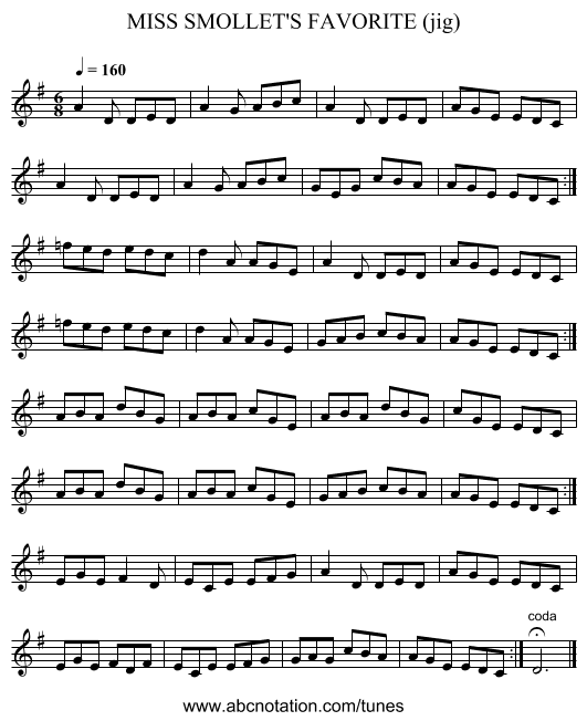 MISS SMOLLET'S FAVORITE (jig) - staff notation