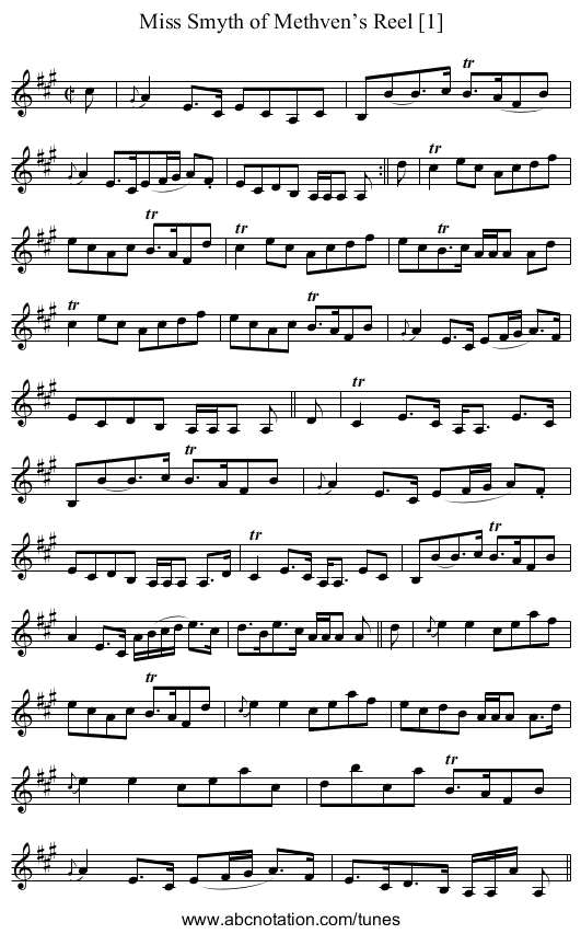 Miss Smyth of Methven’s Reel [1] - staff notation