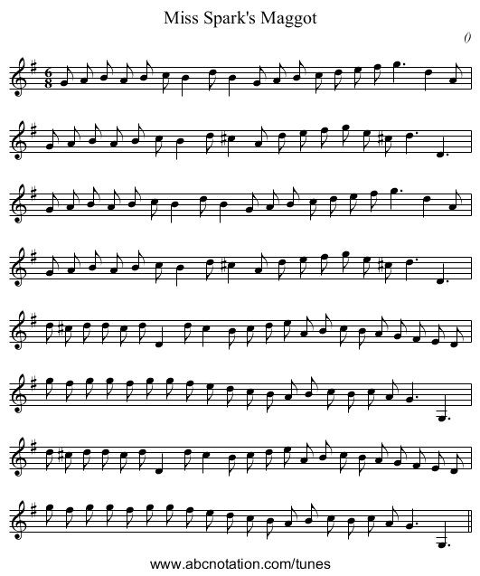 Miss Spark's Maggot - staff notation