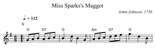 Miss Sparks's Maggot - staff notation