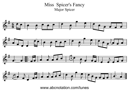 Miss Spicer's Fancy - staff notation