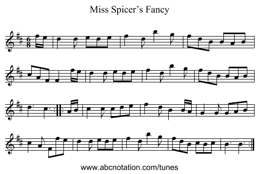 Miss Spicer’s Fancy - staff notation