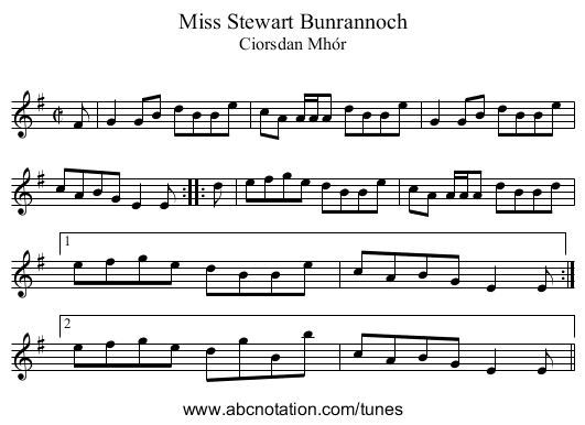 Miss Stewart Bunrannoch - staff notation