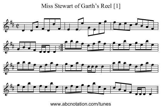 Miss Stewart of Garth’s Reel [1] - staff notation