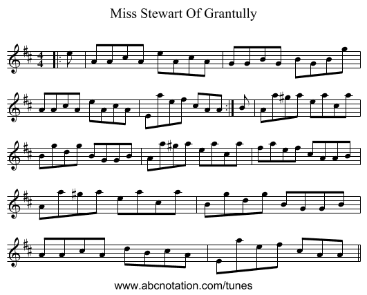 Miss Stewart Of Grantully - staff notation