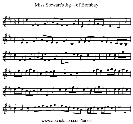 Miss Stewart's Jig—of Bombay - staff notation