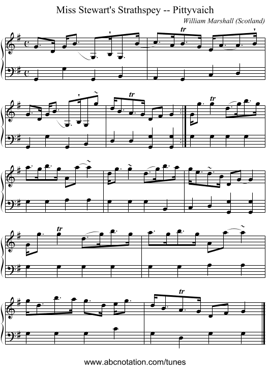 Miss Stewart's Strathspey -- Pittyvaich - staff notation