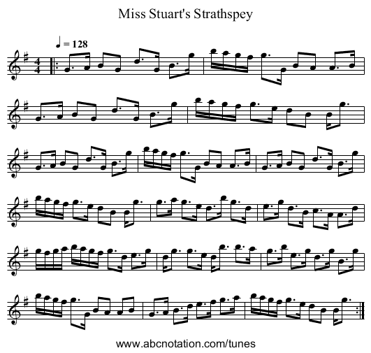 Miss Stuart's Strathspey - staff notation