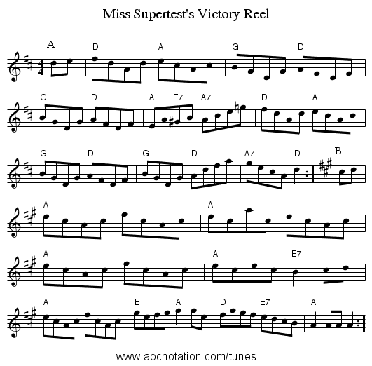 Miss Supertest's Victory Reel - staff notation