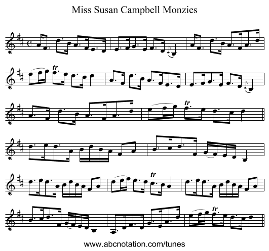 Miss Susan Campbell Monzies - staff notation