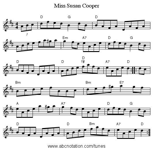 Miss Susan Cooper - staff notation