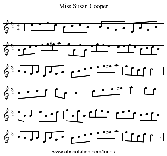 Miss Susan Cooper - staff notation