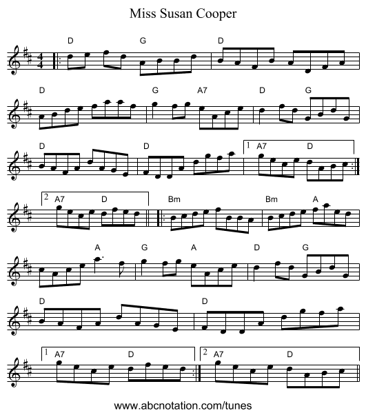 Miss Susan Cooper - staff notation