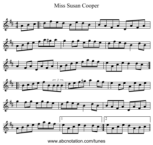 Miss Susan Cooper - staff notation
