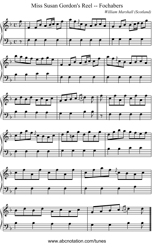 Miss Susan Gordon's Reel -- Fochabers - staff notation