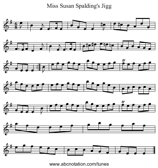 Miss Susan Spalding's Jigg - staff notation