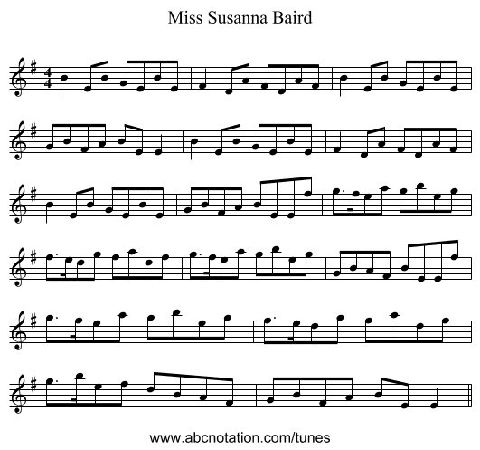 Miss Susanna Baird - staff notation