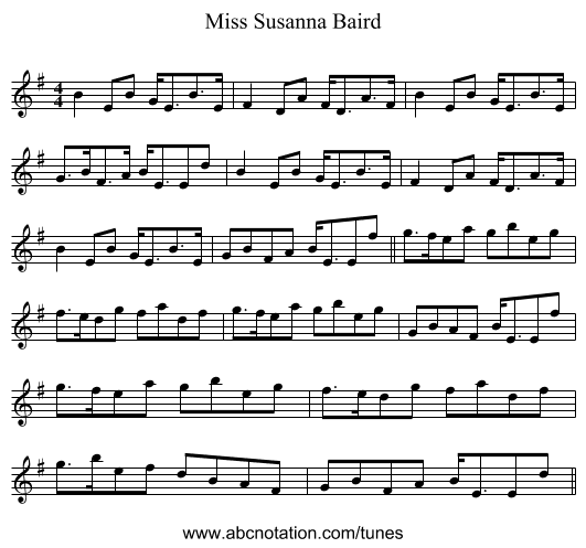 Miss Susanna Baird - staff notation