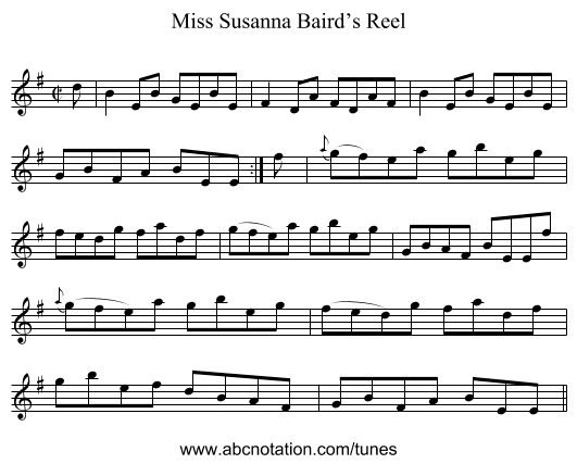 Miss Susanna Baird’s Reel - staff notation
