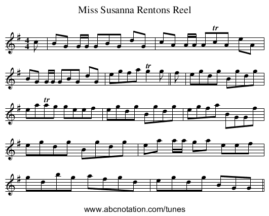 Miss Susanna Rentons Reel - staff notation