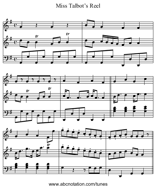 Miss Talbot’s Reel - staff notation
