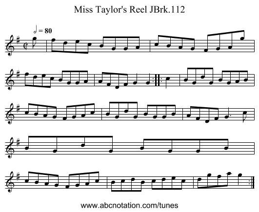 Miss Taylor's Reel JBrk.112 - staff notation
