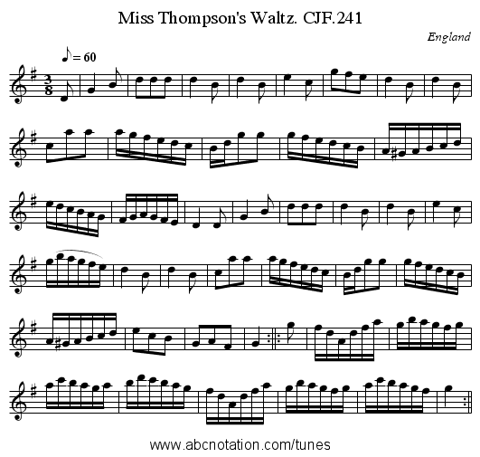 Miss Thompson's Waltz. CJF.241 - staff notation